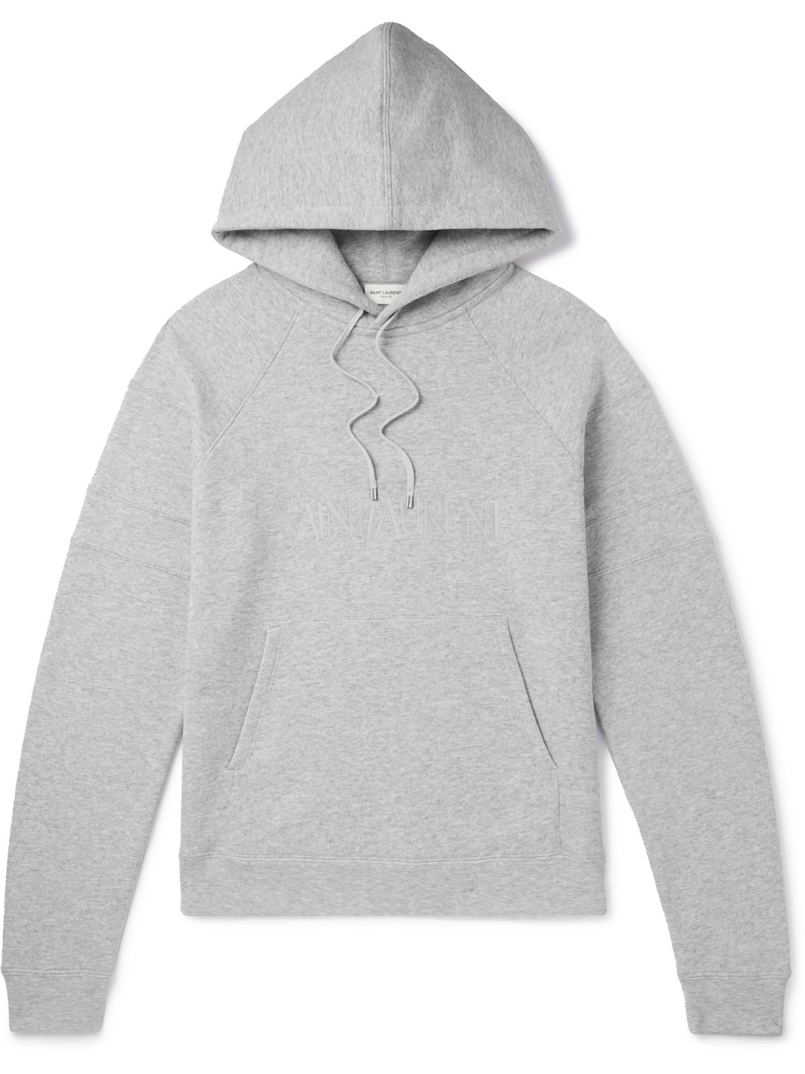 SAINT LAURENT - Logo-Embroidered Cotton-Blend Jersey Hoodie - Men - Gray - L von SAINT LAURENT