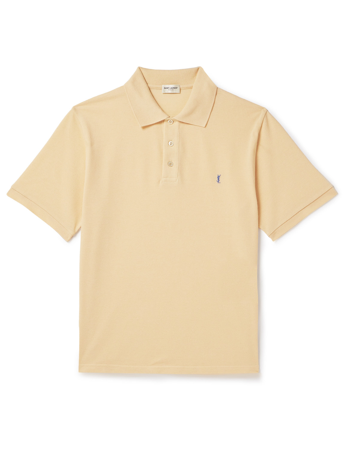 SAINT LAURENT - Logo-Embroidered Cotton-Blend Piqué Polo Shirt - Men - Yellow - M von SAINT LAURENT