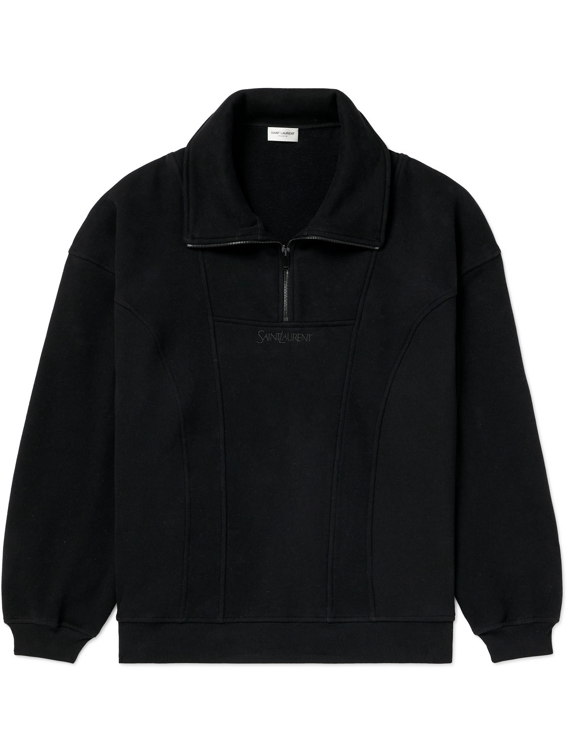 SAINT LAURENT - Logo-Embroidered Cotton-Jersey Half-Zip Sweatshirt - Men - Black - L von SAINT LAURENT