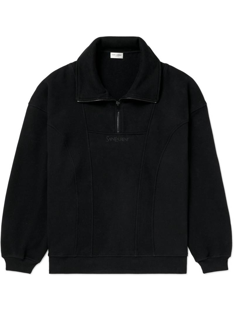 SAINT LAURENT - Logo-Embroidered Cotton-Jersey Half-Zip Sweatshirt - Men - Black - XXL von SAINT LAURENT