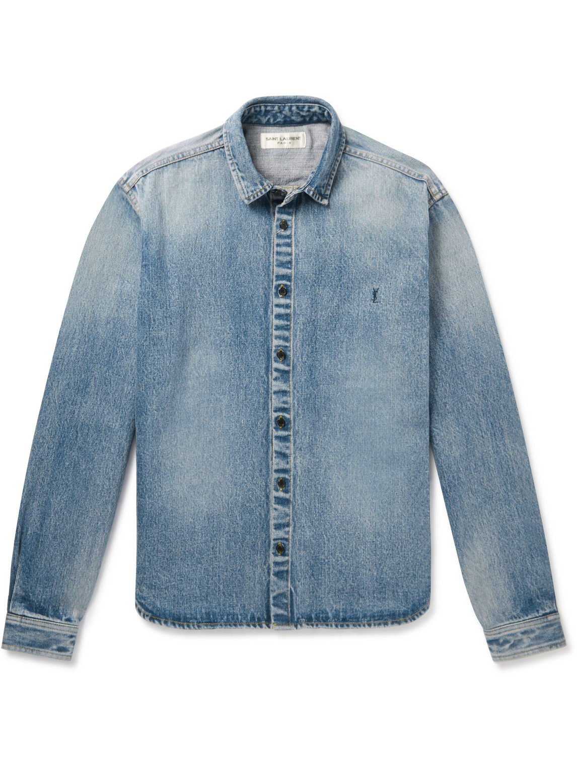 SAINT LAURENT - Logo-Embroidered Denim Shirt - Men - Blue - M von SAINT LAURENT