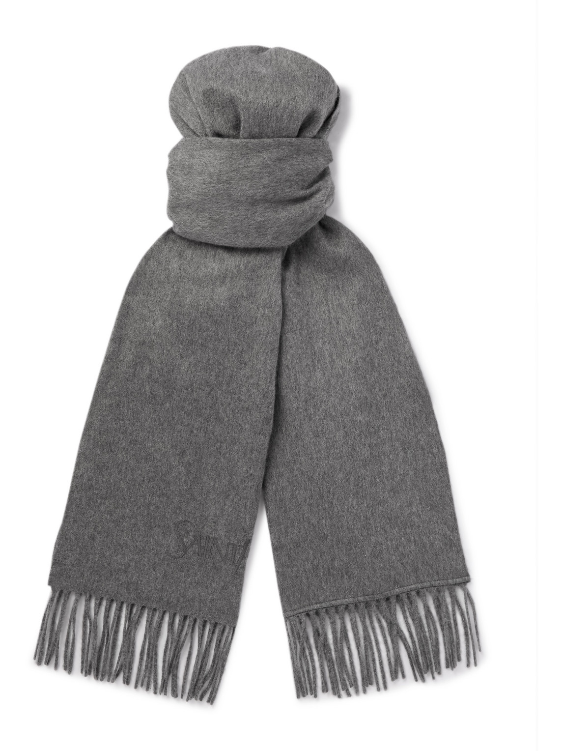 SAINT LAURENT - Logo-Embroidered Fringed Cashmere Scarf - Men - Gray SAINT LAURENT - Logo-Embroidered Fringed Cashmere Scarf - Men - Gray von SAINT LAURENT
