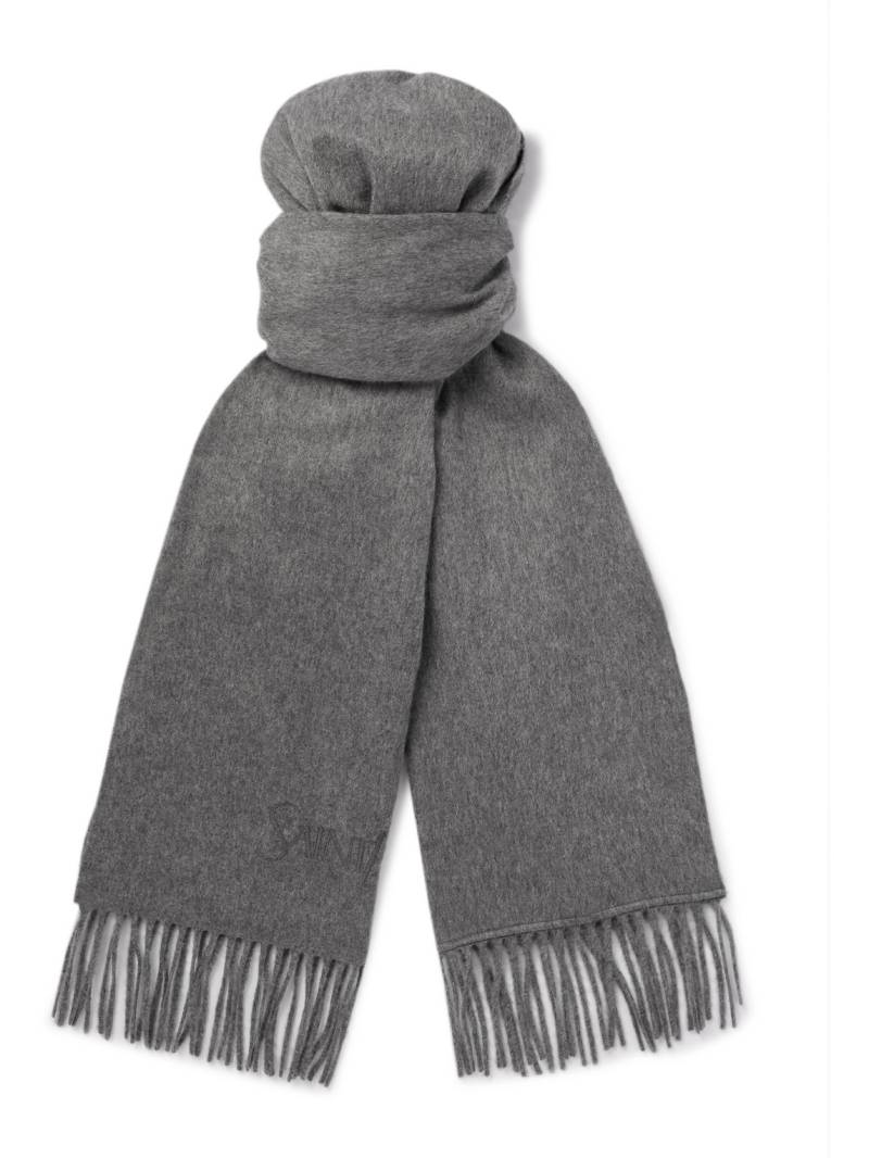 SAINT LAURENT - Logo-Embroidered Fringed Cashmere Scarf - Men - Gray von SAINT LAURENT