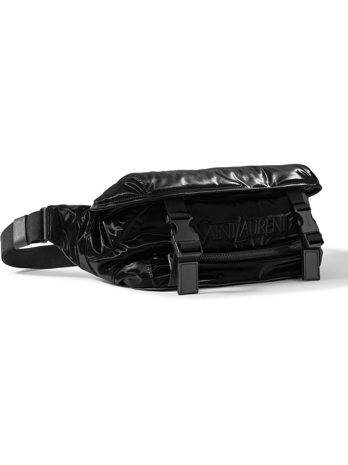 SAINT LAURENT - Logo-Embroidered Glossed-Shell and Canvas Belt Bag - Men - Black von SAINT LAURENT