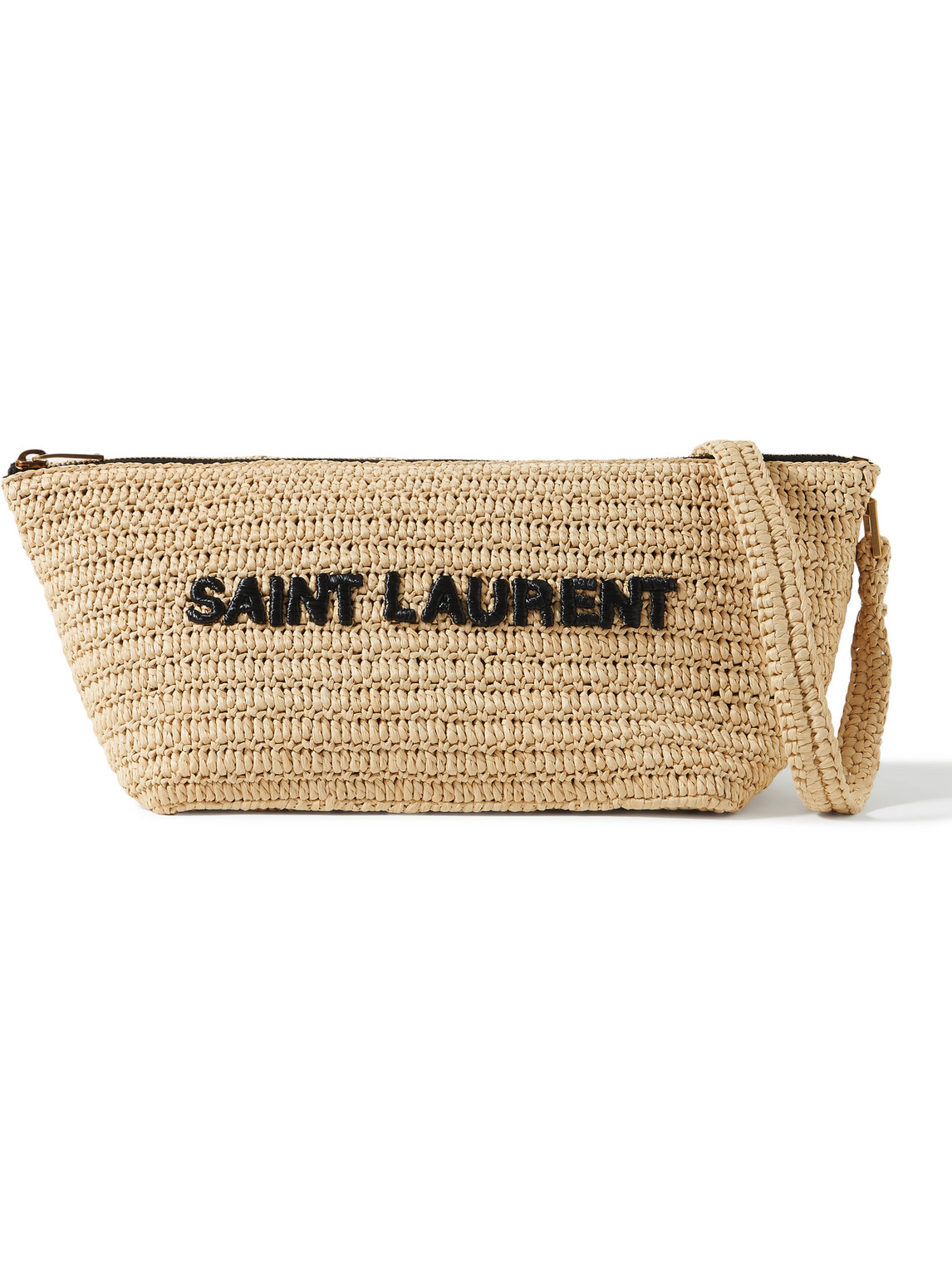 SAINT LAURENT - Logo-Embroidered Raffia Messenger Bag - Men - Neutrals von SAINT LAURENT