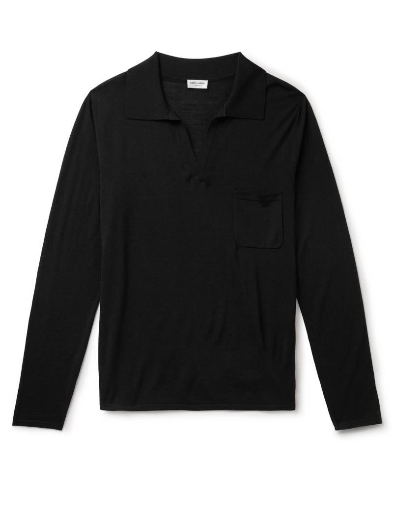 SAINT LAURENT - Logo-Embroidered Wool Polo Shirt - Men - Black - XL von SAINT LAURENT