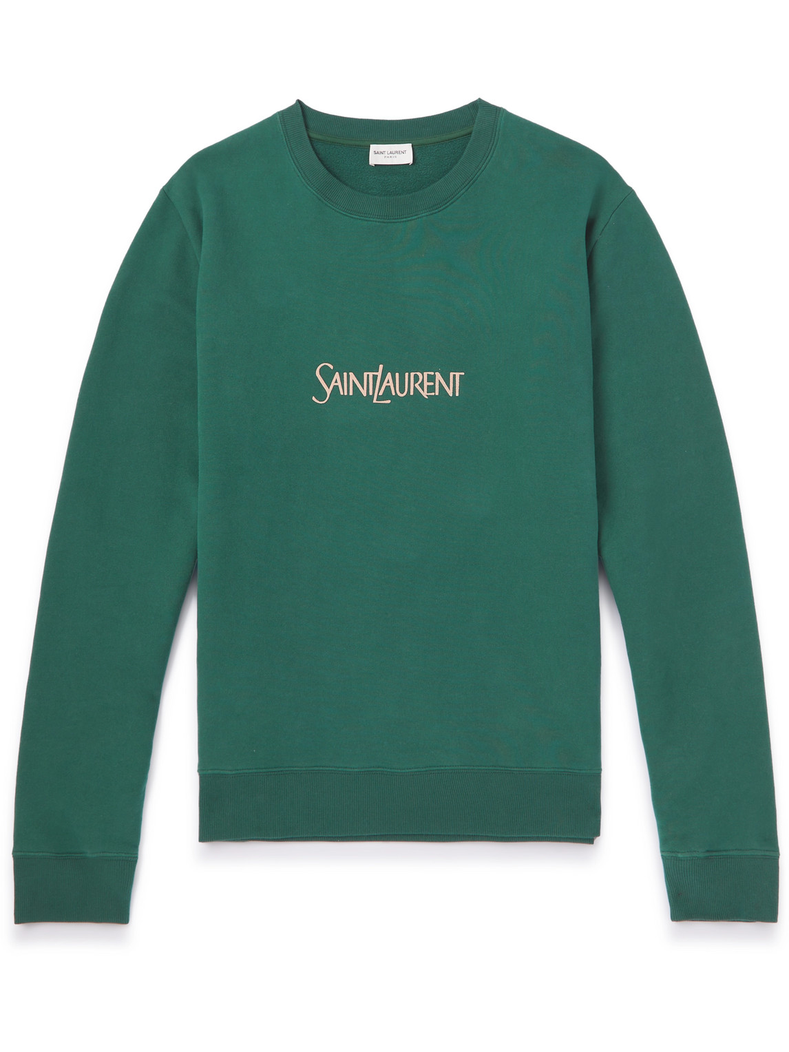 SAINT LAURENT - Logo-Print Cotton-Jersey Sweatshirt - Men - Green - XS von SAINT LAURENT