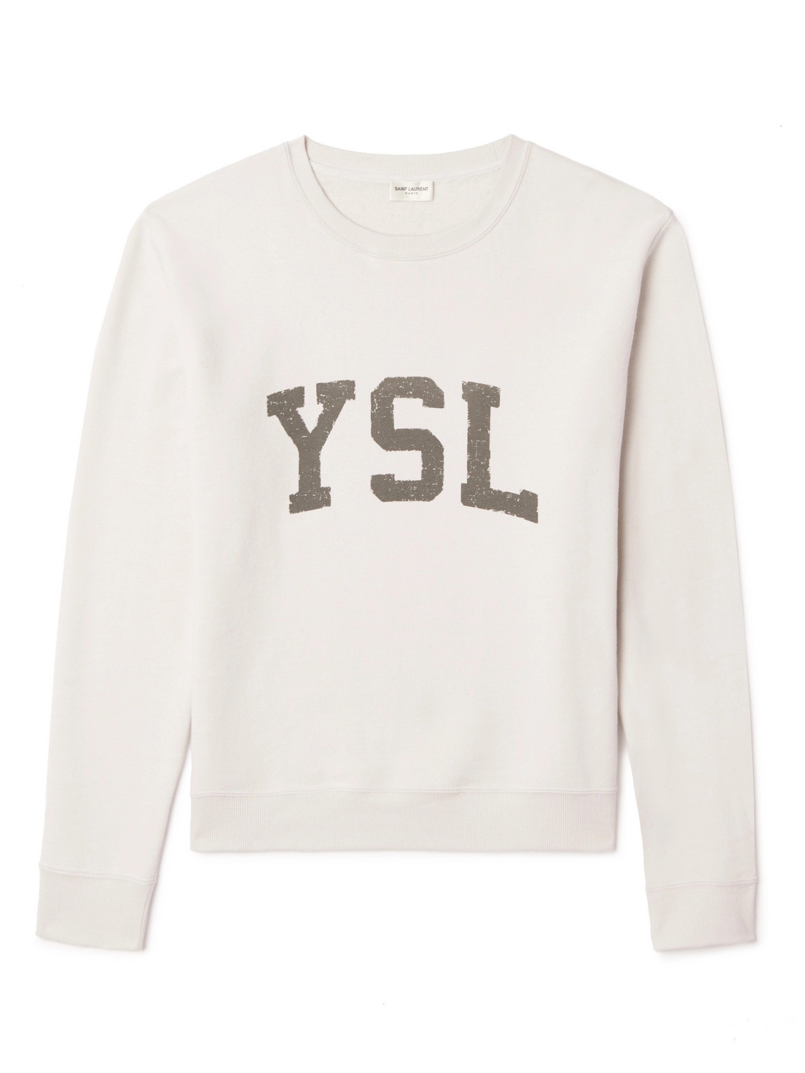 SAINT LAURENT - Logo-Print Cotton-Jersey Sweatshirt - Men - Neutrals - L von SAINT LAURENT