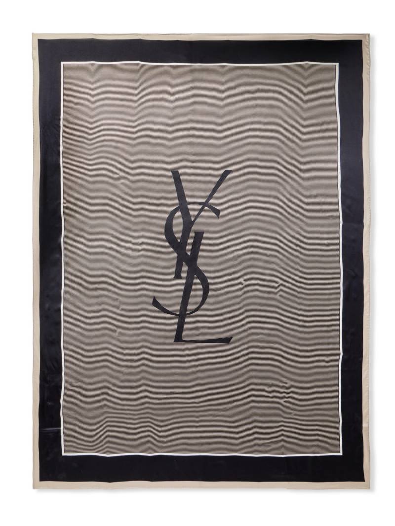 SAINT LAURENT - Logo-Print Striped Silk-Satin Scarf - Men - Neutrals von SAINT LAURENT