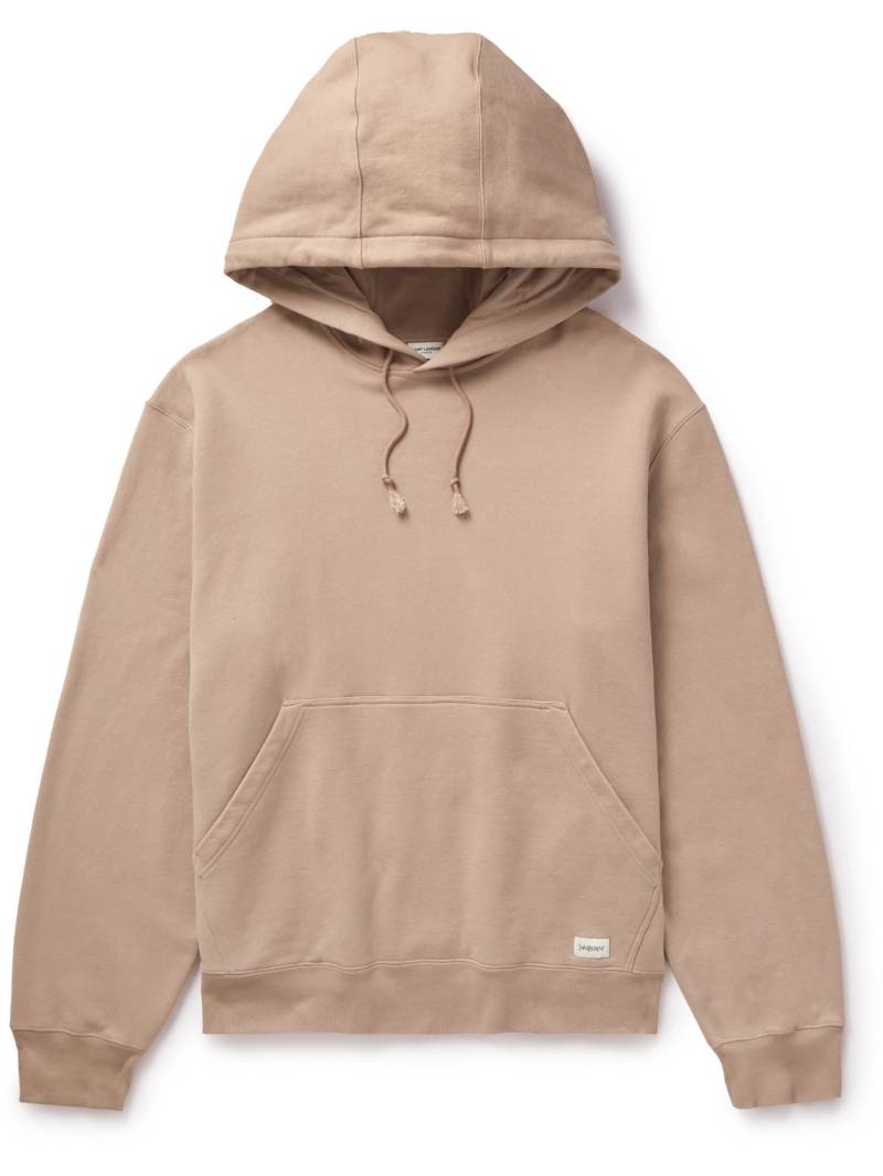 SAINT LAURENT - Oversized Logo-Appliquéd Cotton-Jersey Hoodie - Men - Neutrals - L von SAINT LAURENT