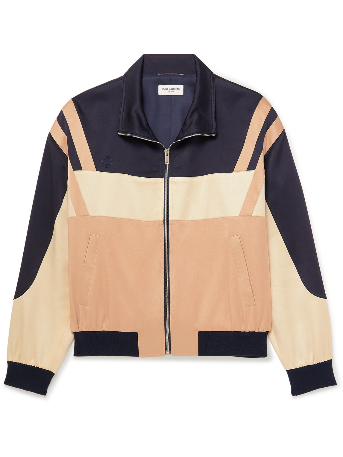 SAINT LAURENT - Panelled Logo-Embroidered Satin-Jersey Track Jacket - Men - Neutrals - IT 50 von SAINT LAURENT