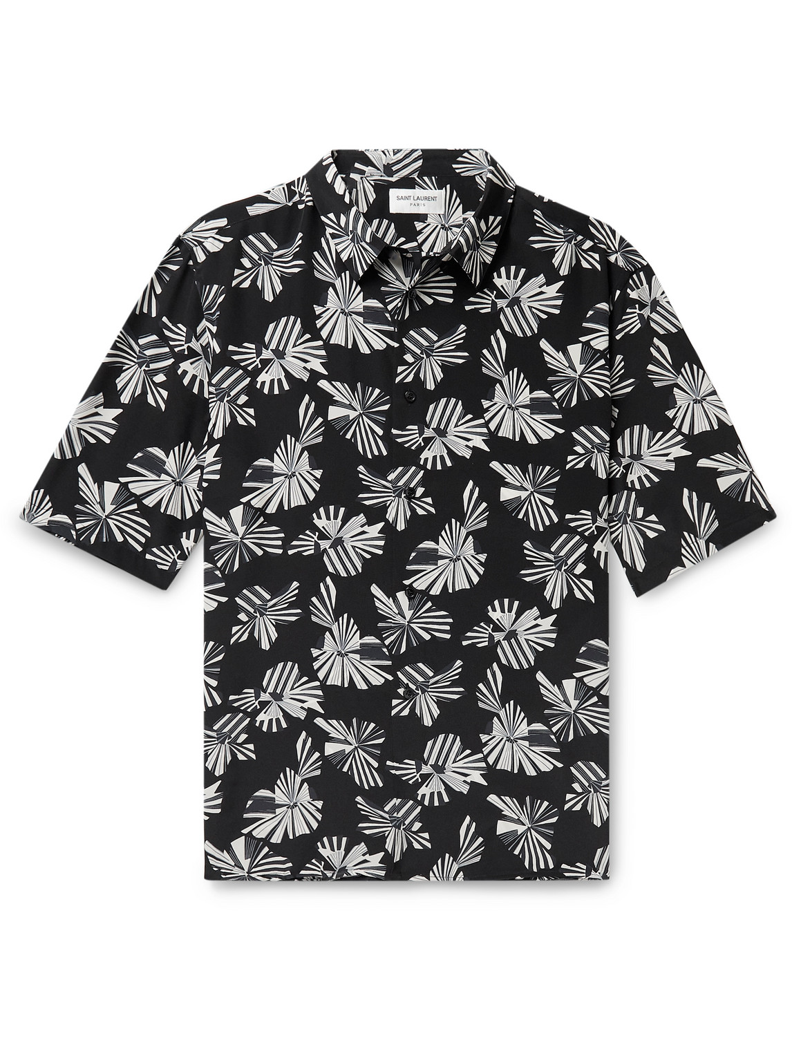 SAINT LAURENT - Printed Silk-Chemise Polo Shirt - Men - Black - EU 39 von SAINT LAURENT