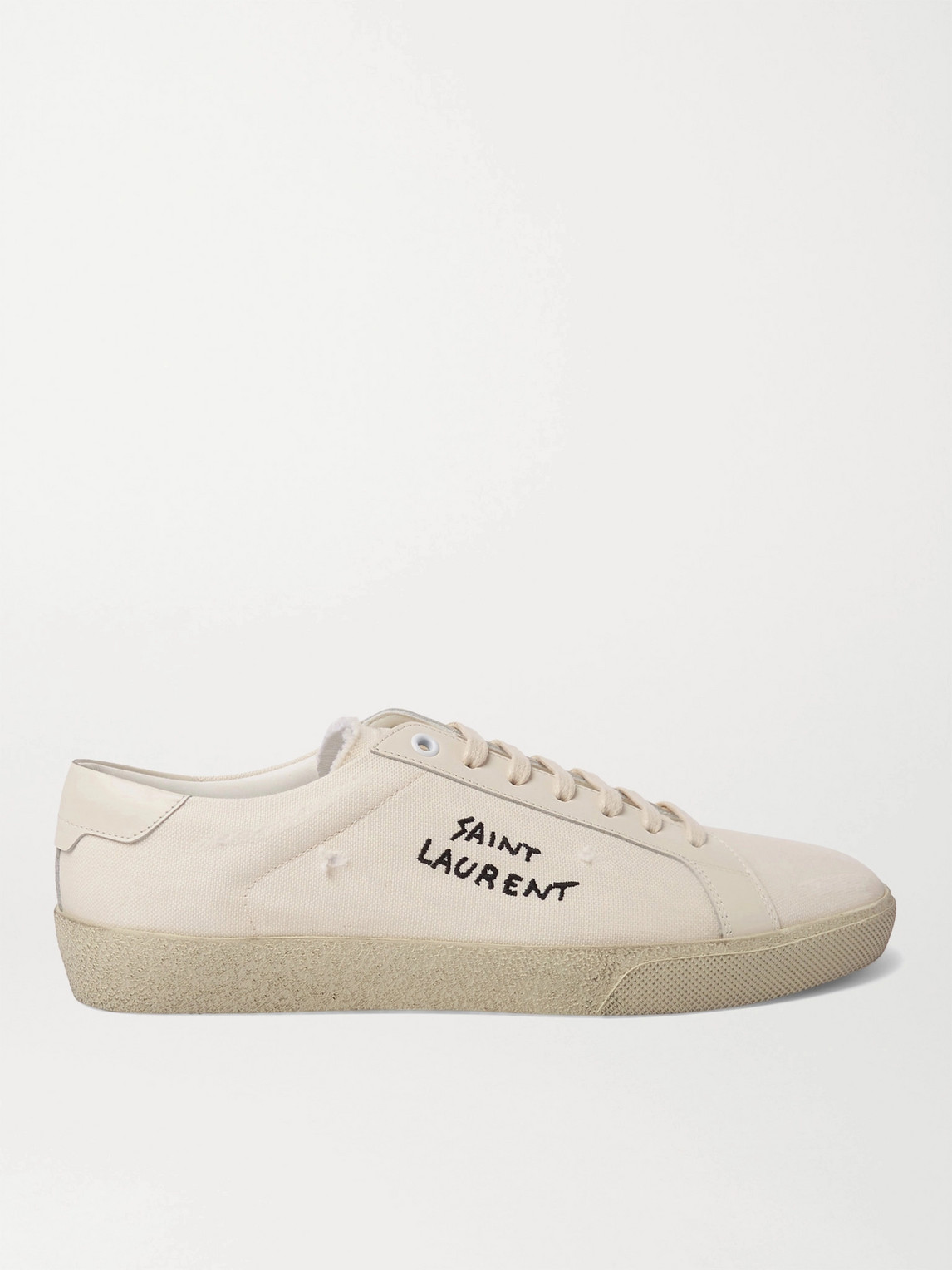SAINT LAURENT - SL/06 Court Classic Leather-Trimmed Logo-Embroidered Distressed Canvas Sneakers - Men - Neutrals - EU 40.5 von SAINT LAURENT