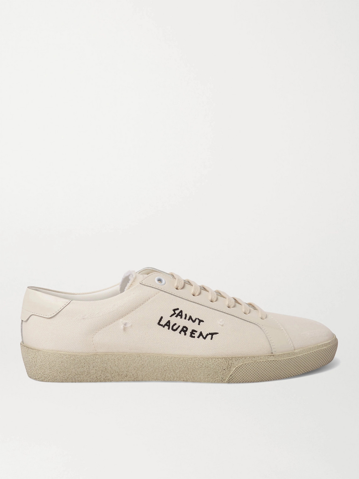 SAINT LAURENT - SL/06 Court Classic Leather-Trimmed Logo-Embroidered Distressed Canvas Sneakers - Men - Neutrals - EU 43 von SAINT LAURENT