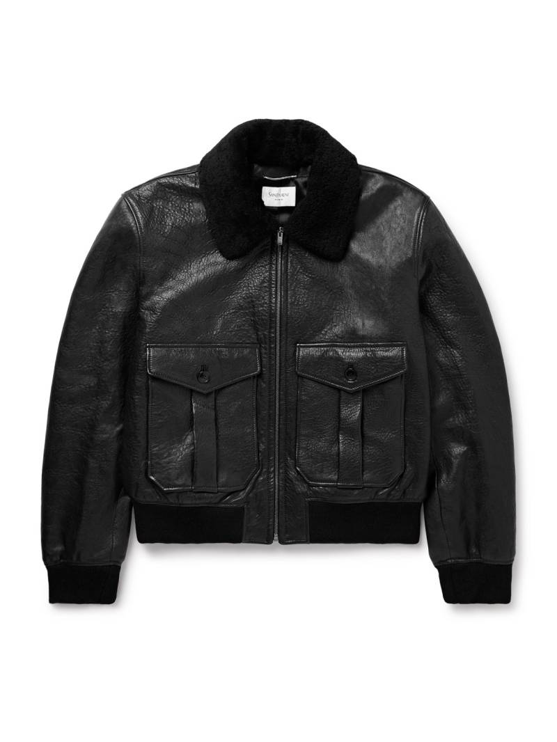 SAINT LAURENT - Shearling-Trimmed Full-Grain Leather Jacket - Men - Black - IT 48 von SAINT LAURENT