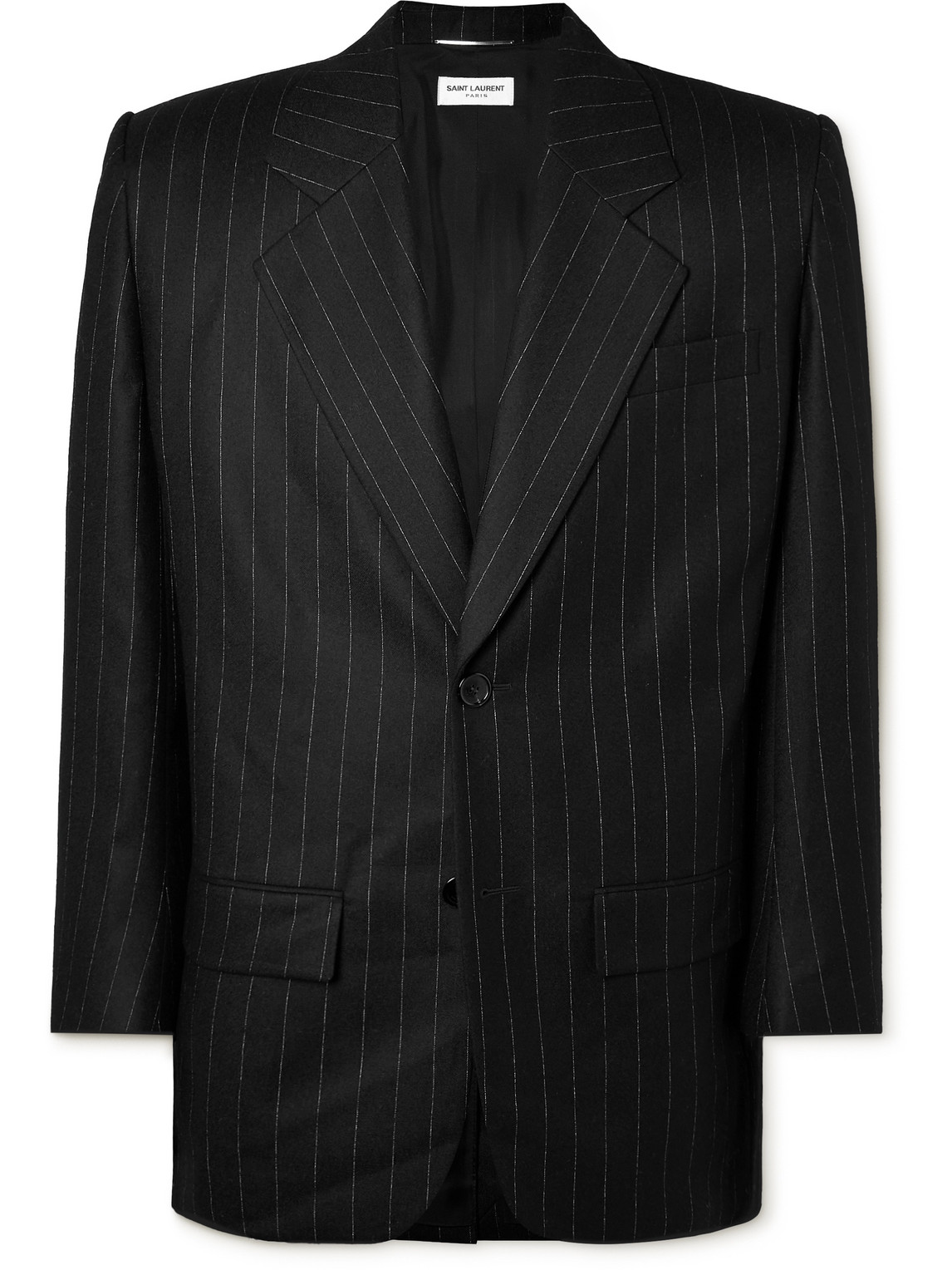 SAINT LAURENT - Silk-Trimmed Pinstriped Wool and Cotton-Blend Blazer - Men - Black von SAINT LAURENT