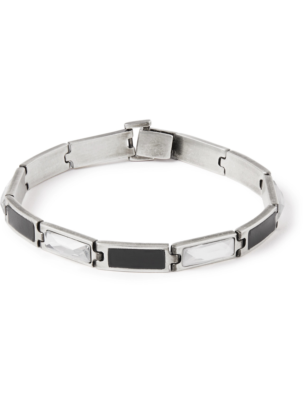 SAINT LAURENT - Silver-Tone, Leather and Glass Bracelet - Men - Silver - M von SAINT LAURENT