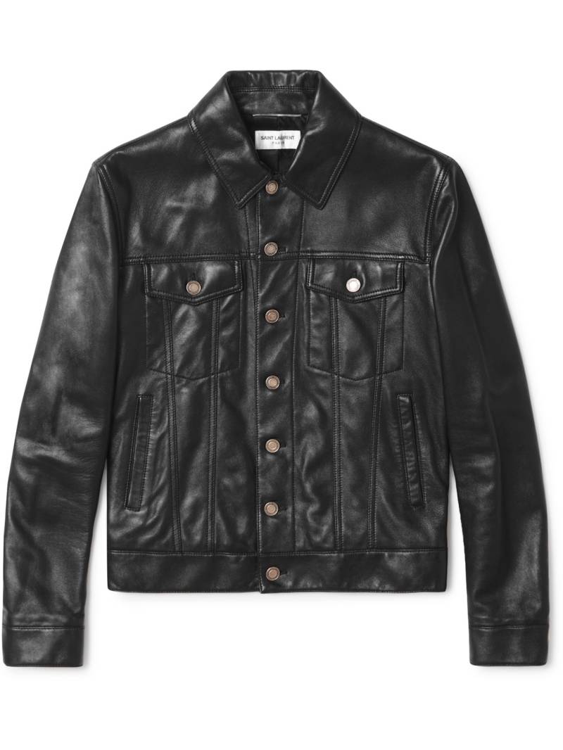 SAINT LAURENT - Slim-Fit Leather Trucker Jacket - Men - Black - IT 56 von SAINT LAURENT