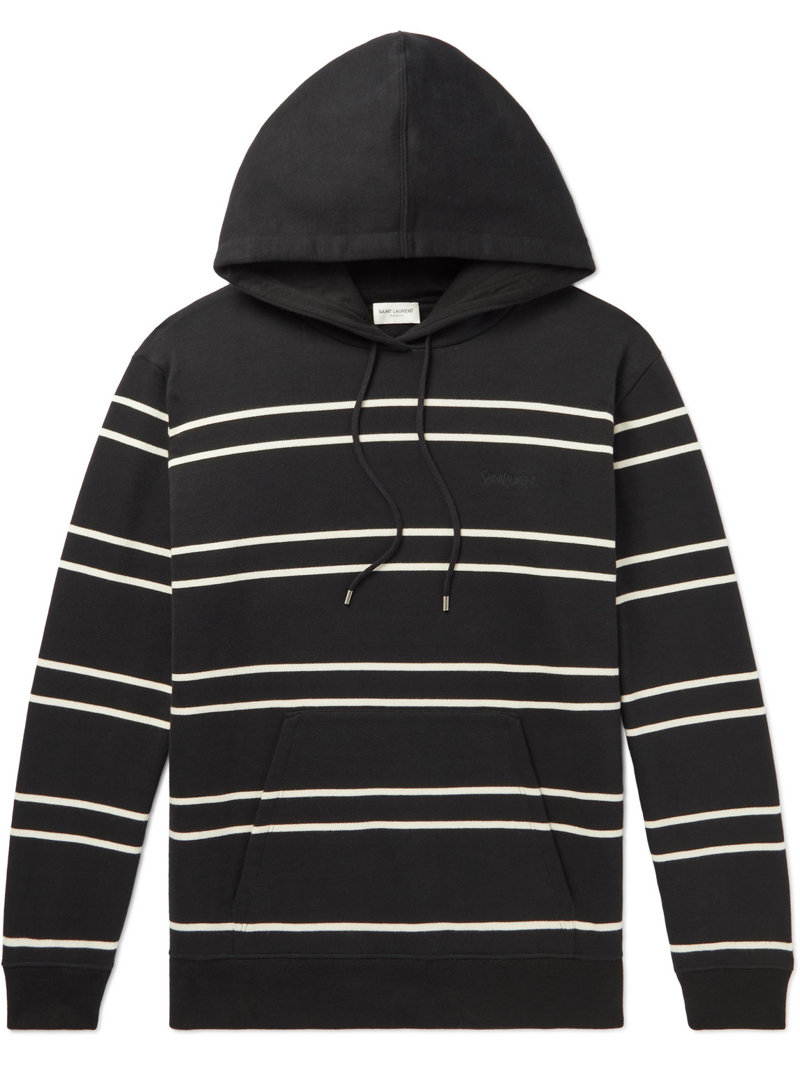SAINT LAURENT - Slim-Fit Logo-Embroidered Striped Cotton-Jersey Hoodie - Men - Black - L von SAINT LAURENT