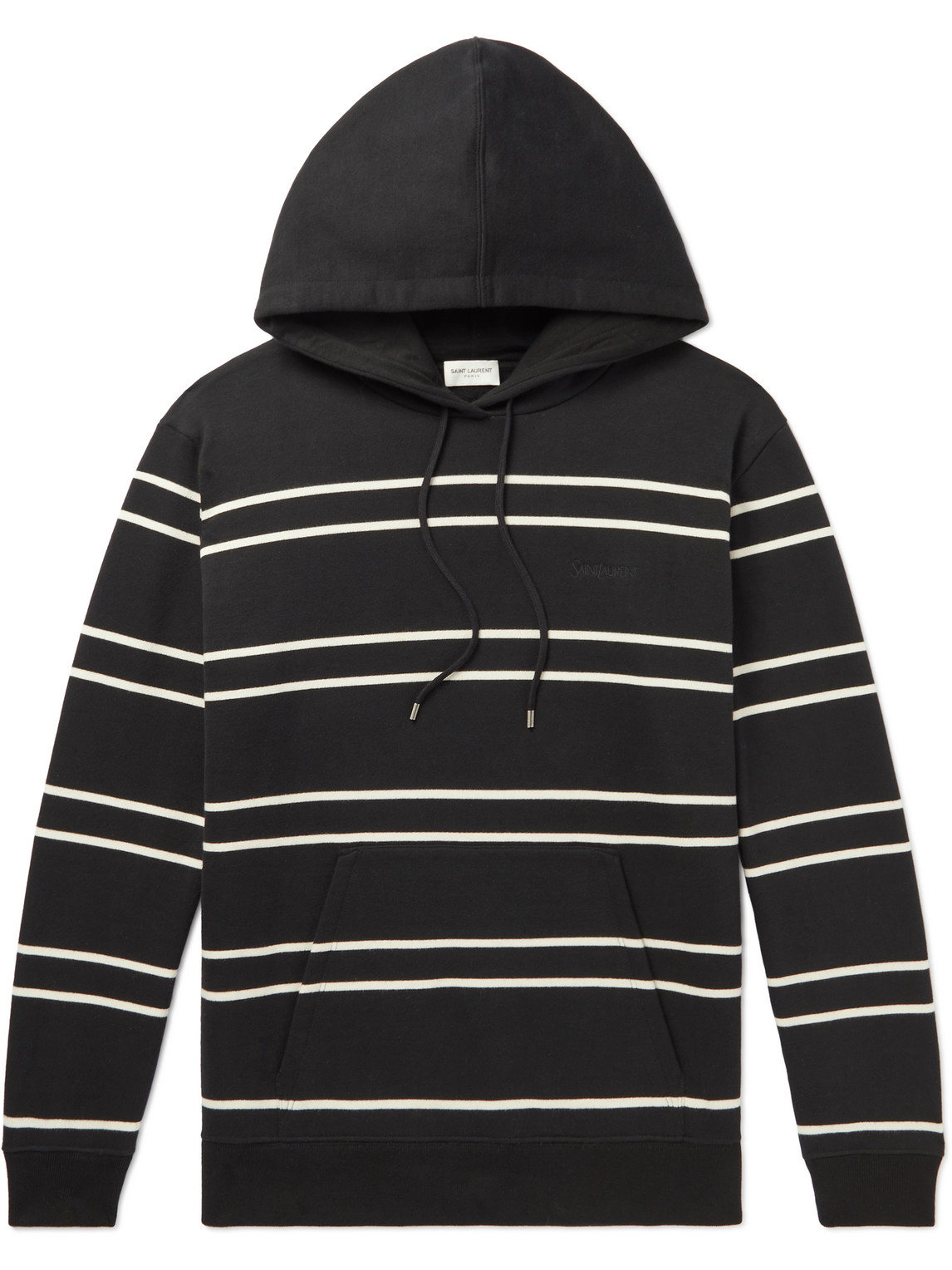 SAINT LAURENT - Slim-Fit Logo-Embroidered Striped Cotton-Jersey Hoodie - Men - Black - XL von SAINT LAURENT