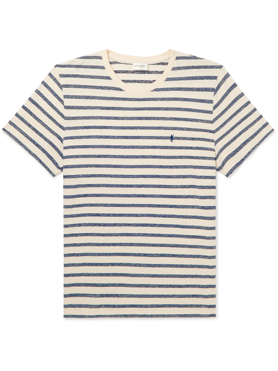 SAINT LAURENT - Slim-Fit Logo-Embroidered Striped Cotton-Jersey T-Shirt - Men - Neutrals - L von SAINT LAURENT