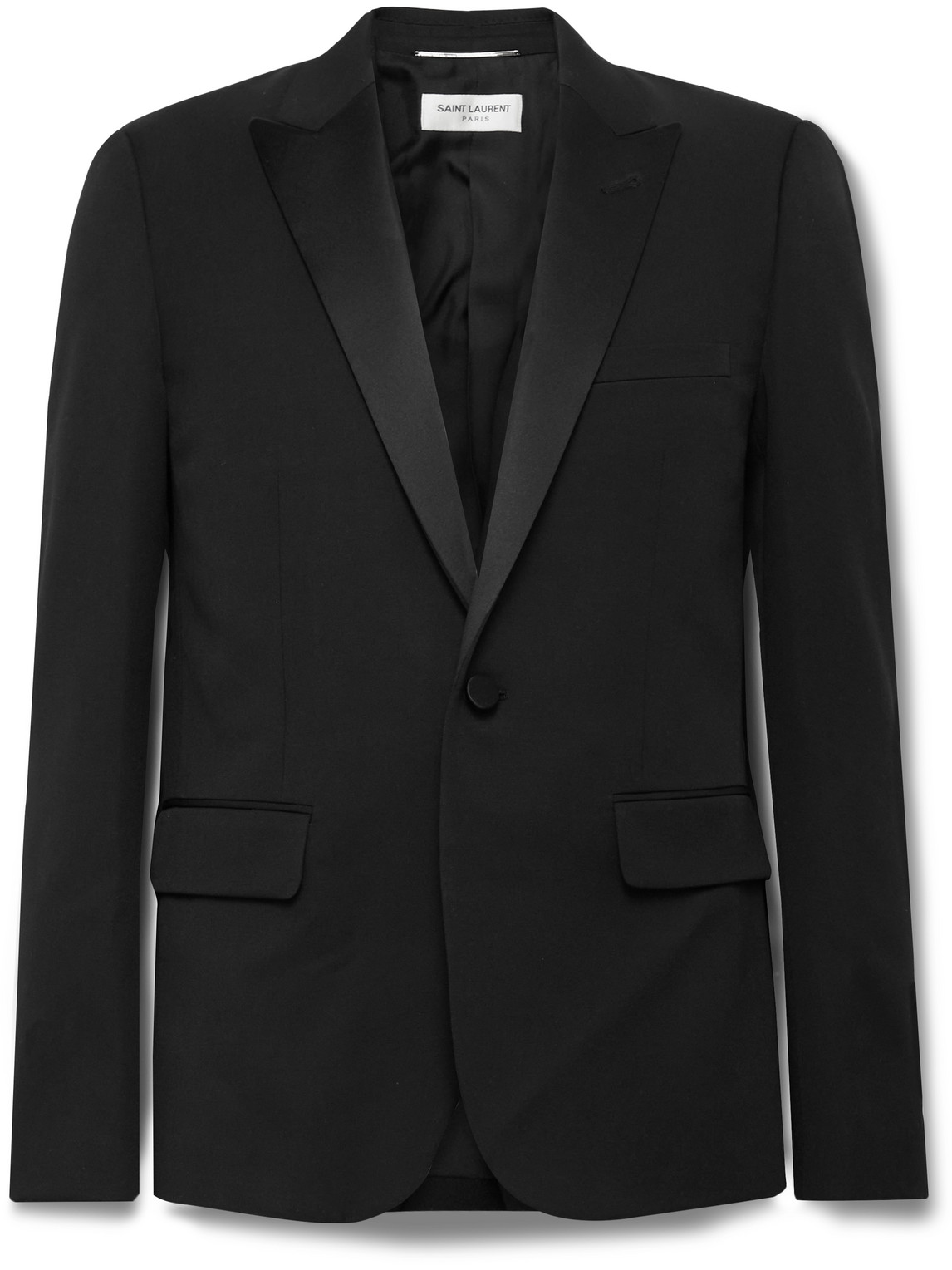 SAINT LAURENT - Slim-Fit Satin-Trimmed Wool Blazer - Men - Black - IT 46 von SAINT LAURENT