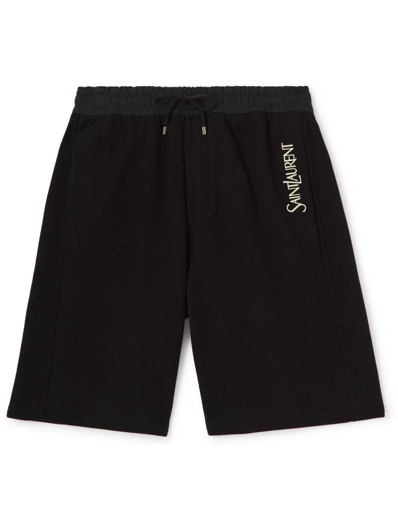SAINT LAURENT - Straight-Leg Logo-Embroidered Cotton-Jersey Drawstring Shorts - Men - Black - XS von SAINT LAURENT