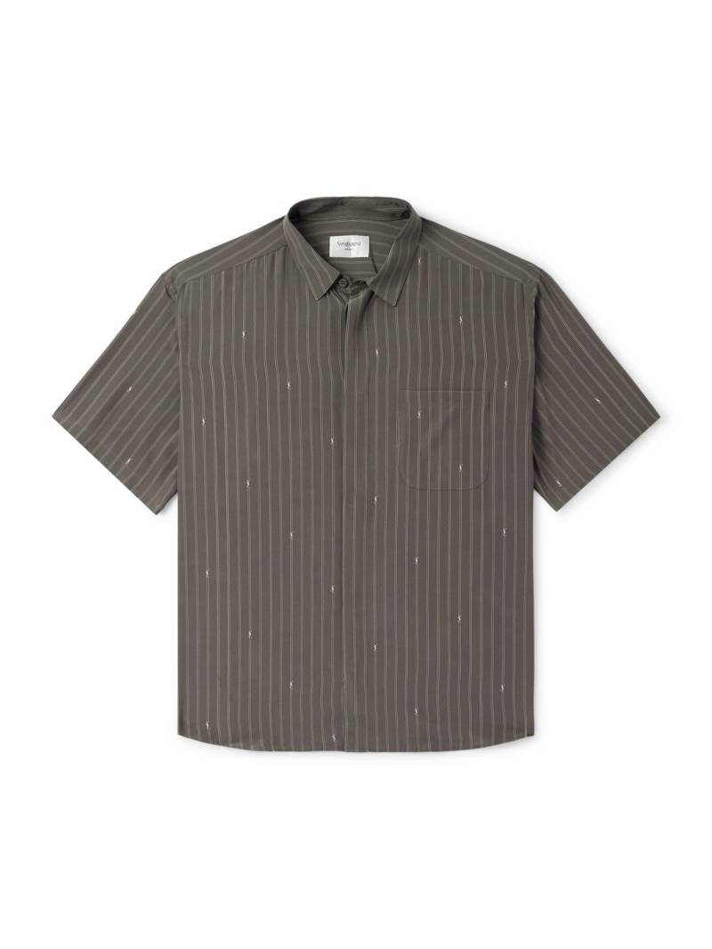 SAINT LAURENT - Striped Silk Crepe de Chine Shirt - Men - Gray - 39 von SAINT LAURENT