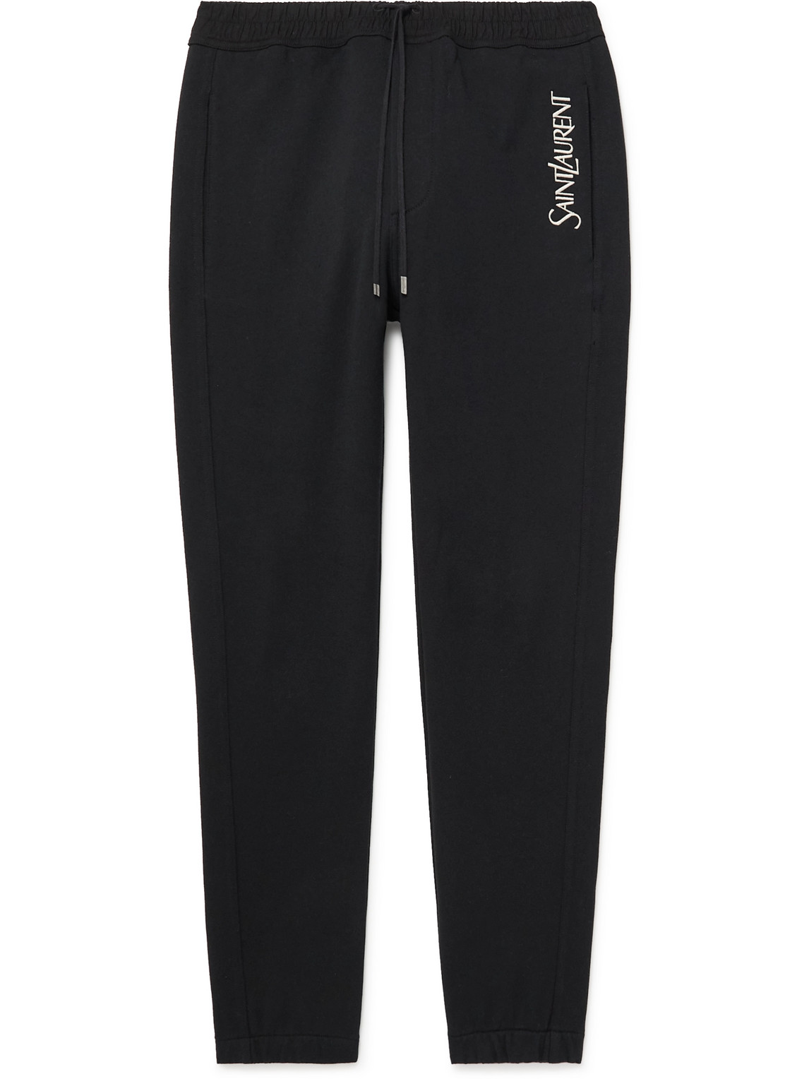 SAINT LAURENT - Tapered Logo-Embroidered Cotton-Jersey Sweatpants - Men - Black - XL von SAINT LAURENT