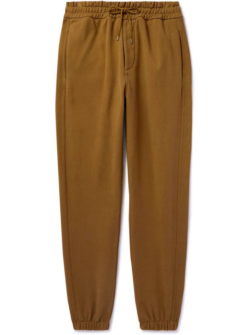 SAINT LAURENT - Tapered Logo-Embroidered Cotton-Jersey Sweatpants - Men - Brown - S von SAINT LAURENT