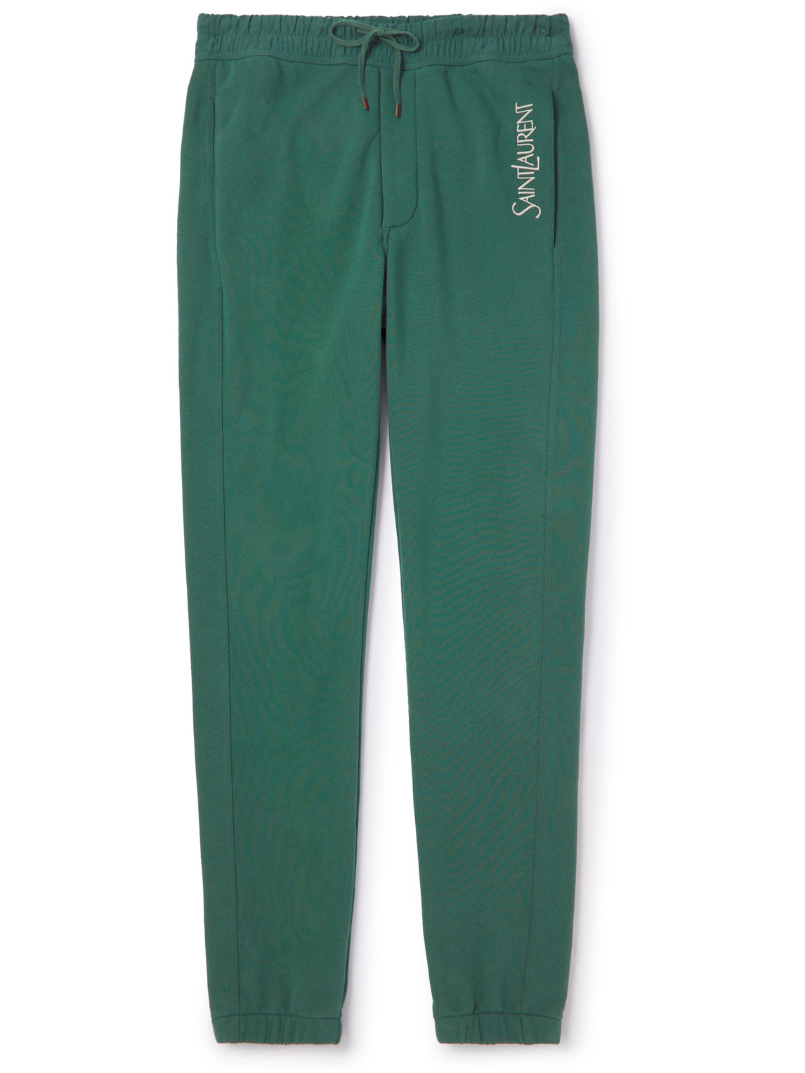 SAINT LAURENT - Tapered Logo-Embroidered Cotton-Jersey Sweatpants - Men - Green - S von SAINT LAURENT