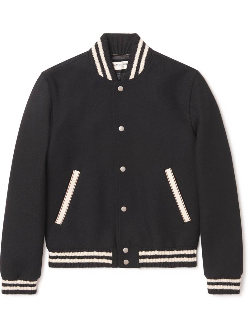 SAINT LAURENT - Teddy Logo-Appliquéd Wool-Blend Bomber Jacket - Men - Black - IT 50 von SAINT LAURENT