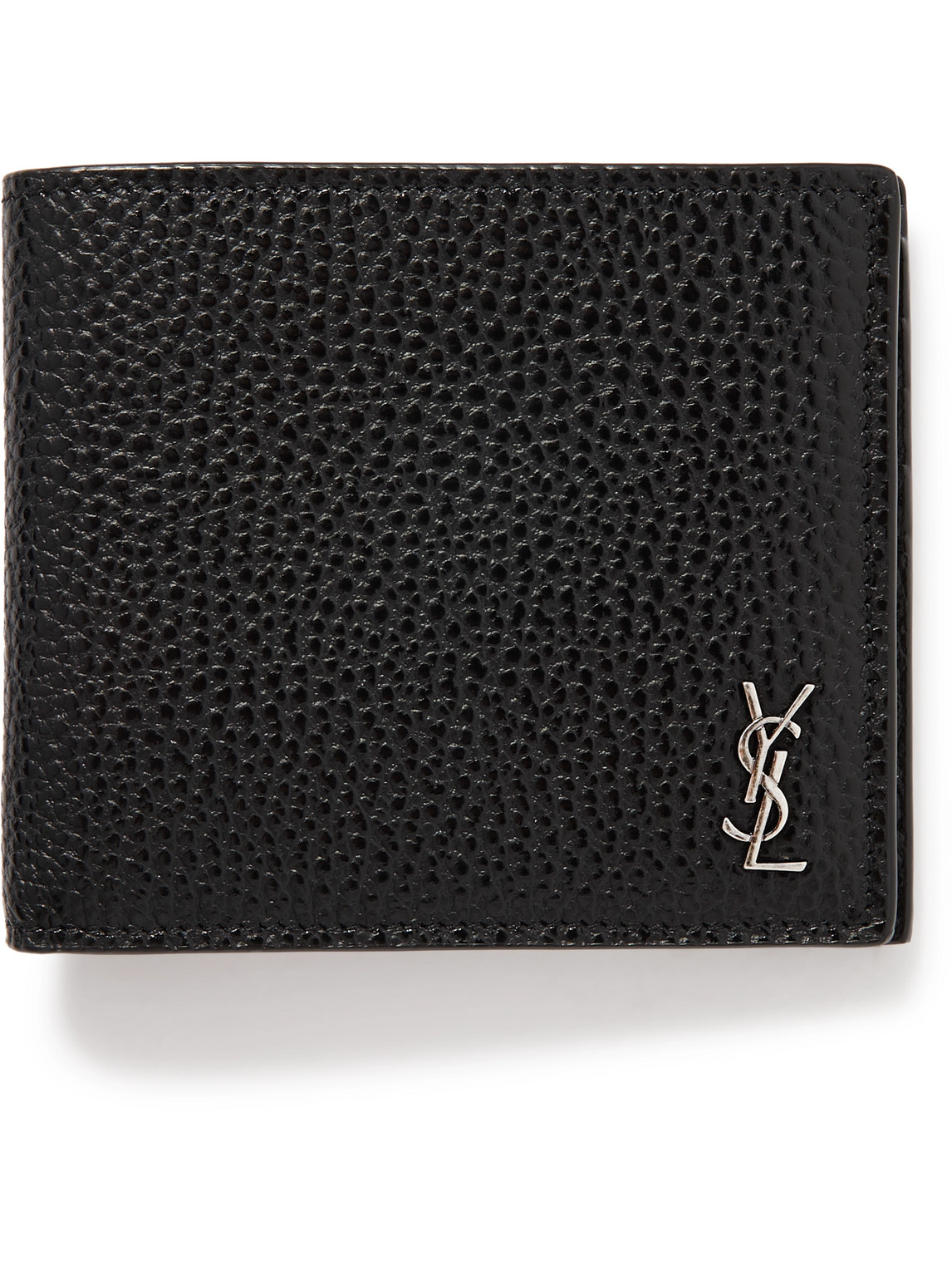 SAINT LAURENT - Tiny Cassandre Logo-Appliquéd Full-Grain Leather Billfold Wallet - Men - Black von SAINT LAURENT