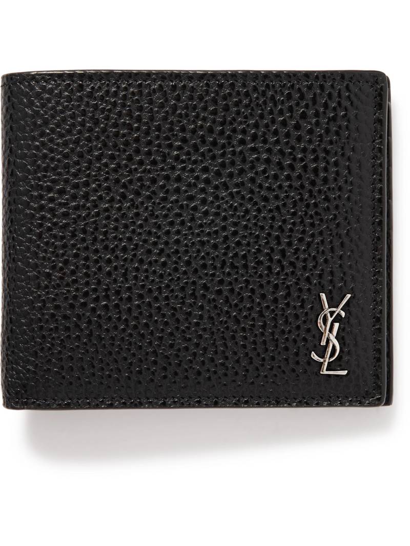 SAINT LAURENT - Tiny Cassandre Logo-Appliquéd Full-Grain Leather Billfold Wallet - Men - Black von SAINT LAURENT