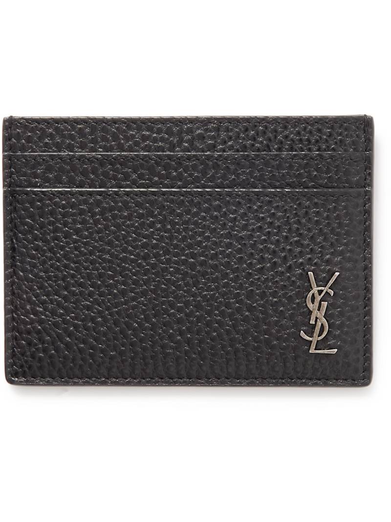 SAINT LAURENT - Tiny Cassandre Logo-Appliquéd Full-Grain Leather Cardholder - Men - Black von SAINT LAURENT