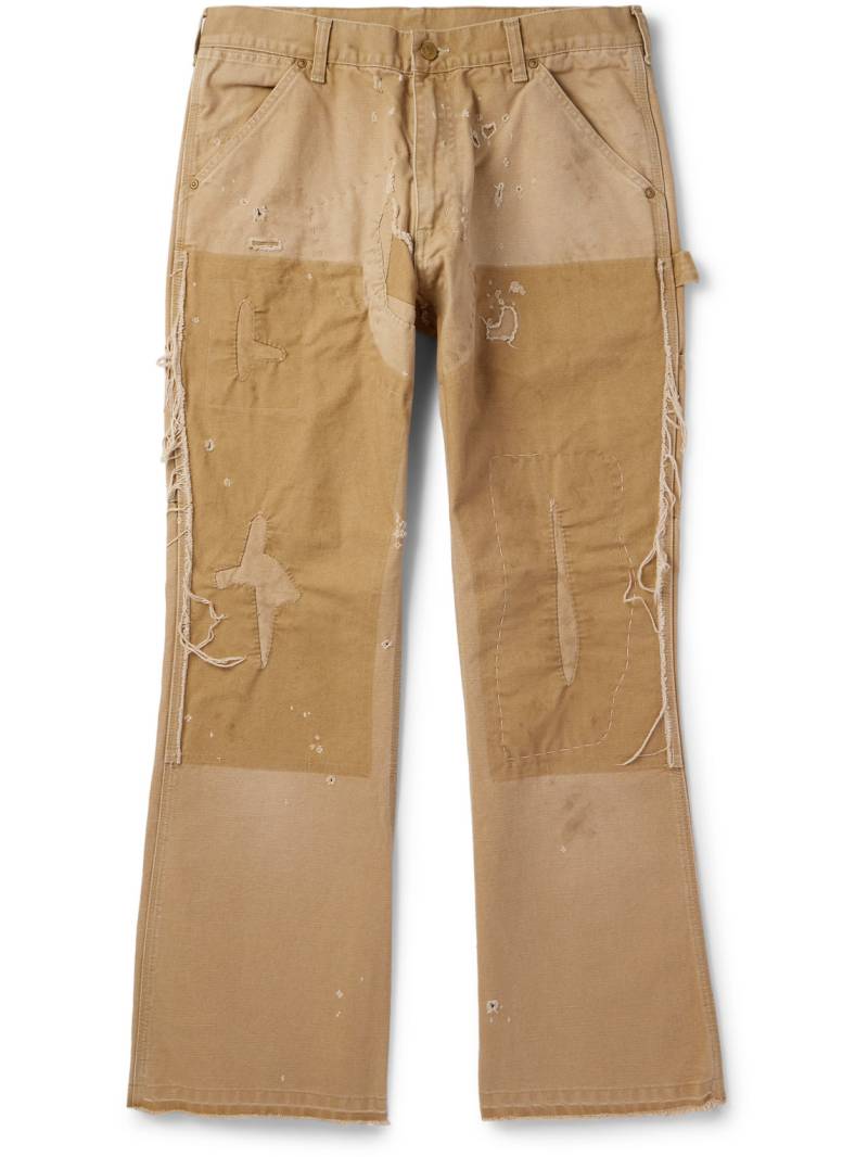 SAINT MXXXXXX - Bootcut Distressed Cotton-Canvas Trousers - Men - Brown - M von SAINT MXXXXXX