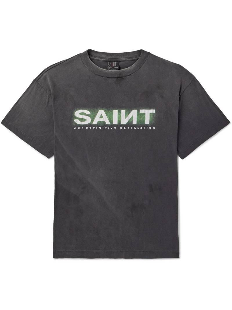 SAINT MXXXXXX - Distressed Logo-Print Cotton-Jersey T-Shirt - Men - Gray - XXL von SAINT MXXXXXX