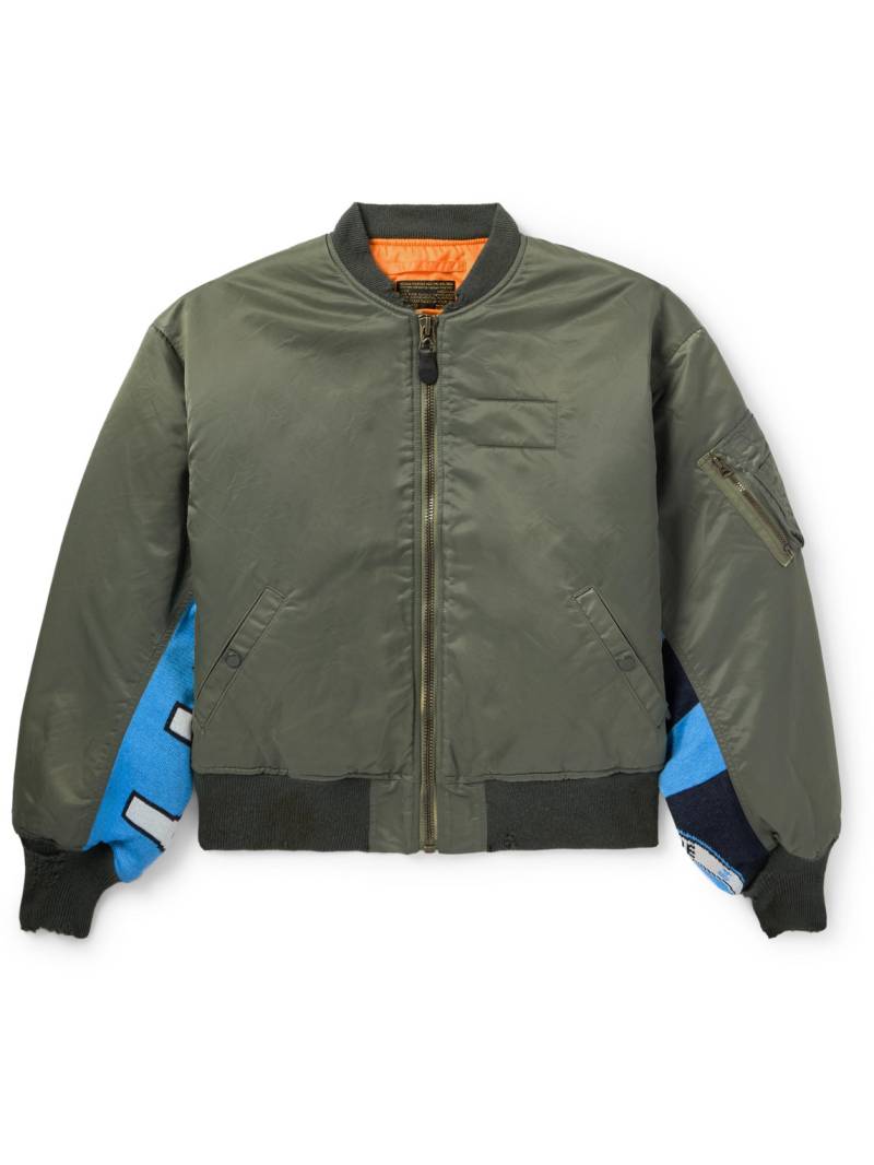 SAINT MXXXXXX - Distressed Padded Jacquard-Panelled Nylon Bomber Jacket - Men - Green - XL von SAINT MXXXXXX