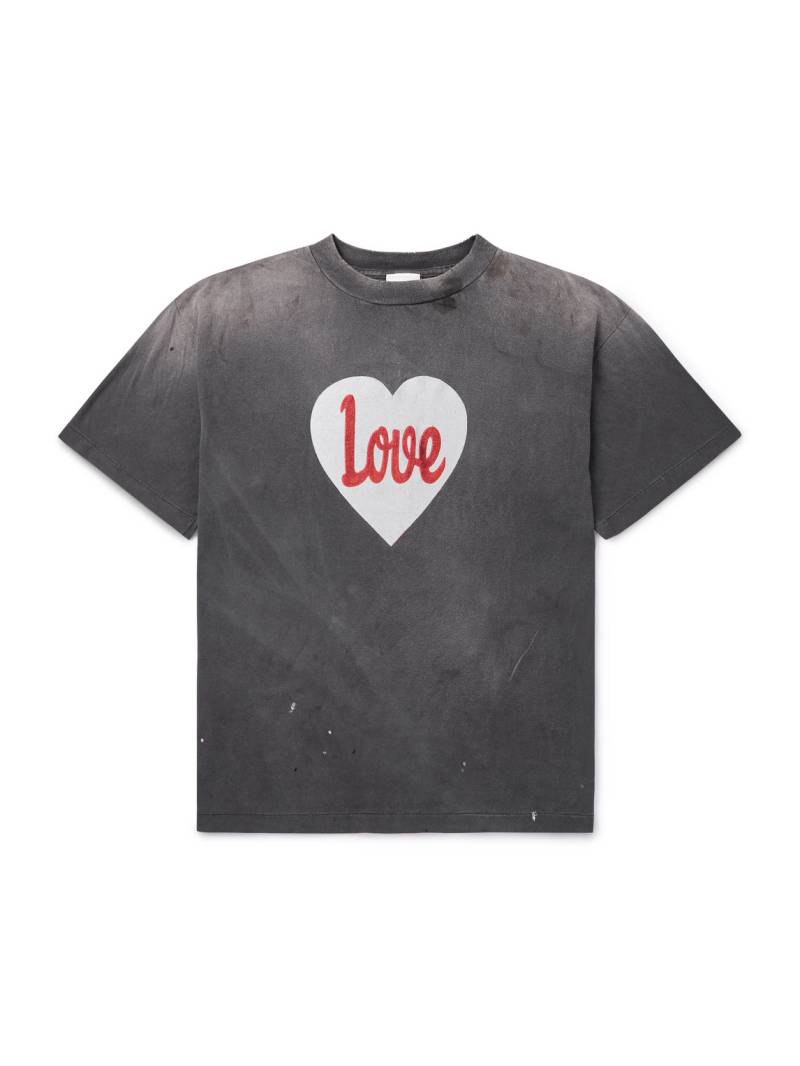 SAINT MXXXXXX - Distressed Paint-Splattered Printed Cotton-Jersey T-Shirt - Men - Gray - S von SAINT MXXXXXX