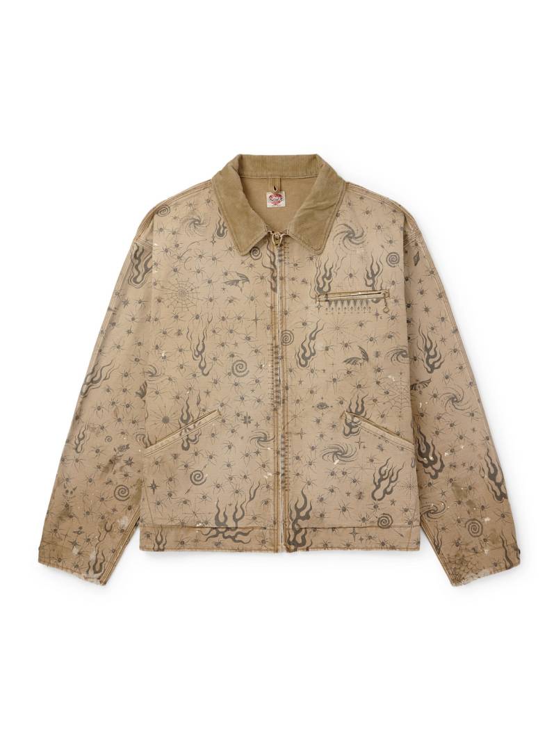 SAINT MXXXXXX - Dr. Woo Corduroy-Trimmed Distressed Printed Cotton-Canvas Jacket - Men - Neutrals - M SAINT MXXXXXX - Dr. Woo Corduroy-Trimmed Distressed Printed Cotton-Canvas Jacket - Men - Neutrals - M von SAINT MXXXXXX