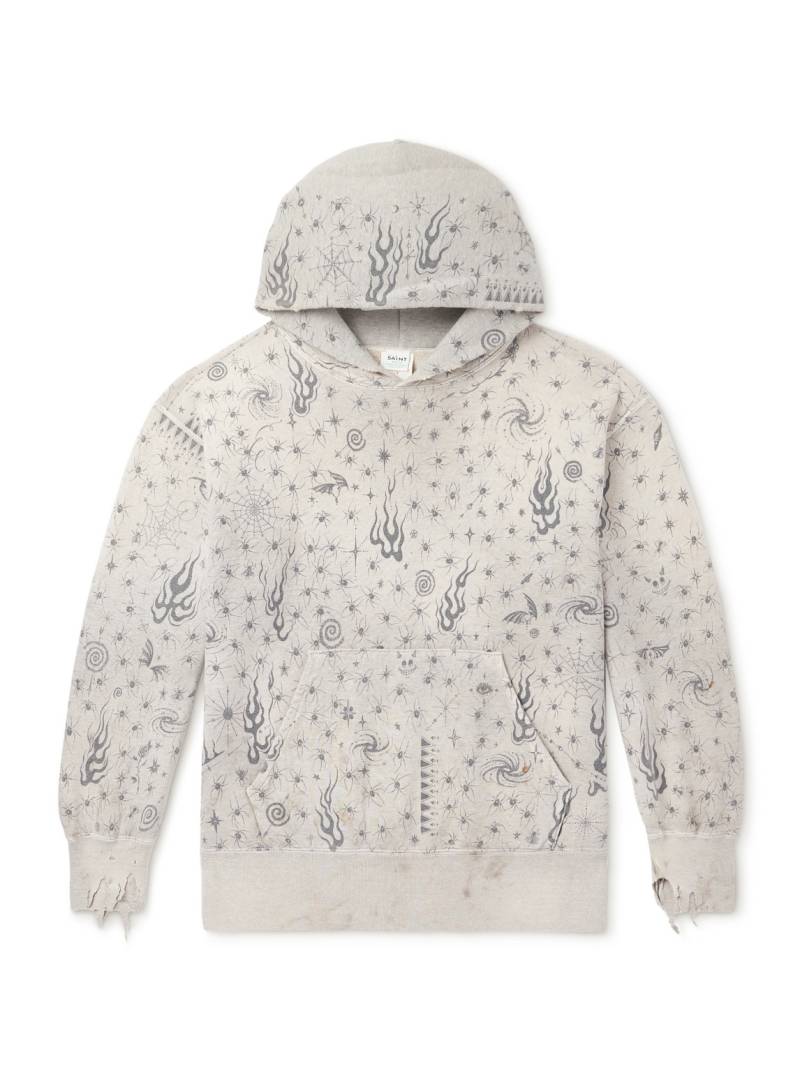 SAINT MXXXXXX - Dr. Woo Distressed Printed Cotton-Jersey Sweatshirt - Men - Gray - L von SAINT MXXXXXX