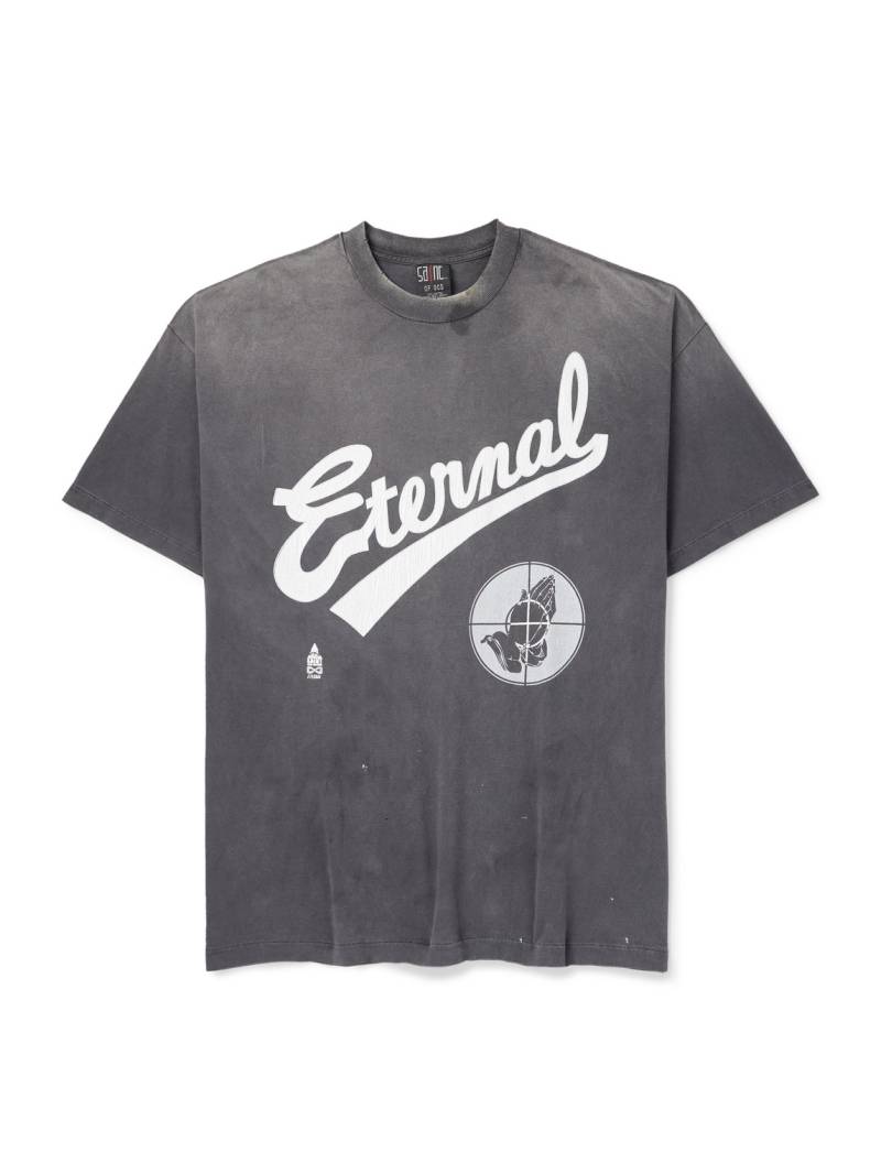 SAINT MXXXXXX - Fear of God Distressed Printed Cotton-Jersey T-Shirt - Men - Black von SAINT MXXXXXX