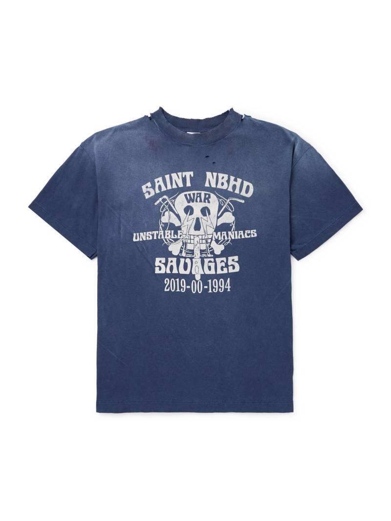 SAINT MXXXXXX - Neighborhood Distressed Logo-Print Cotton-Jersey T-Shirt - Men - Blue - XXL von SAINT MXXXXXX