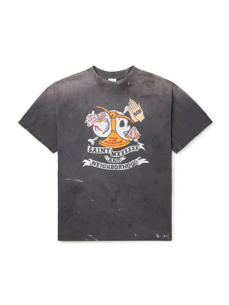 SAINT MXXXXXX - Neighborhood Distressed Logo-Print Cotton-Jersey T-Shirt - Men - Gray - XXL von SAINT MXXXXXX