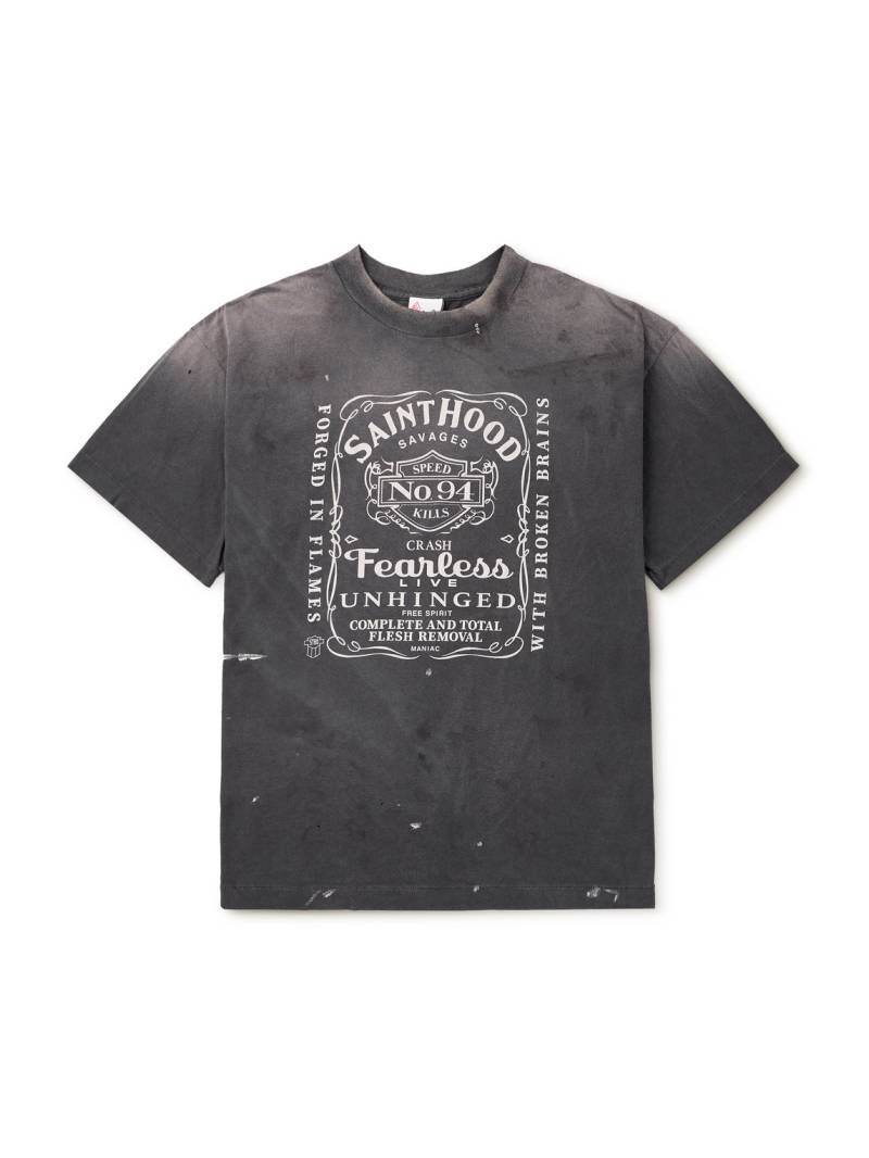 SAINT MXXXXXX - Neighborhood Printed Distressed Cotton-Jersey T-Shirt - Men - Gray - L von SAINT MXXXXXX