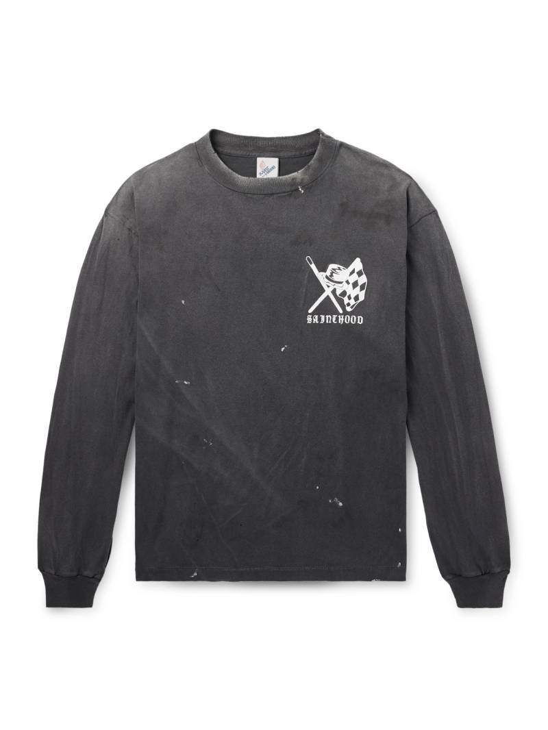 SAINT MXXXXXX - Neighborhood Speed Kills Distressed Logo-Print Cotton-Jersey T-Shirt - Men - Black - XXL von SAINT MXXXXXX