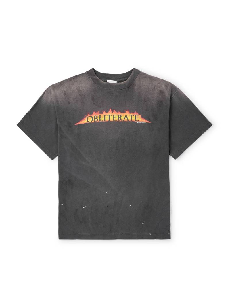 SAINT MXXXXXX - Obliterate Printed Distressed Cotton-Jersey T-Shirt - Men - Gray - XXL von SAINT MXXXXXX