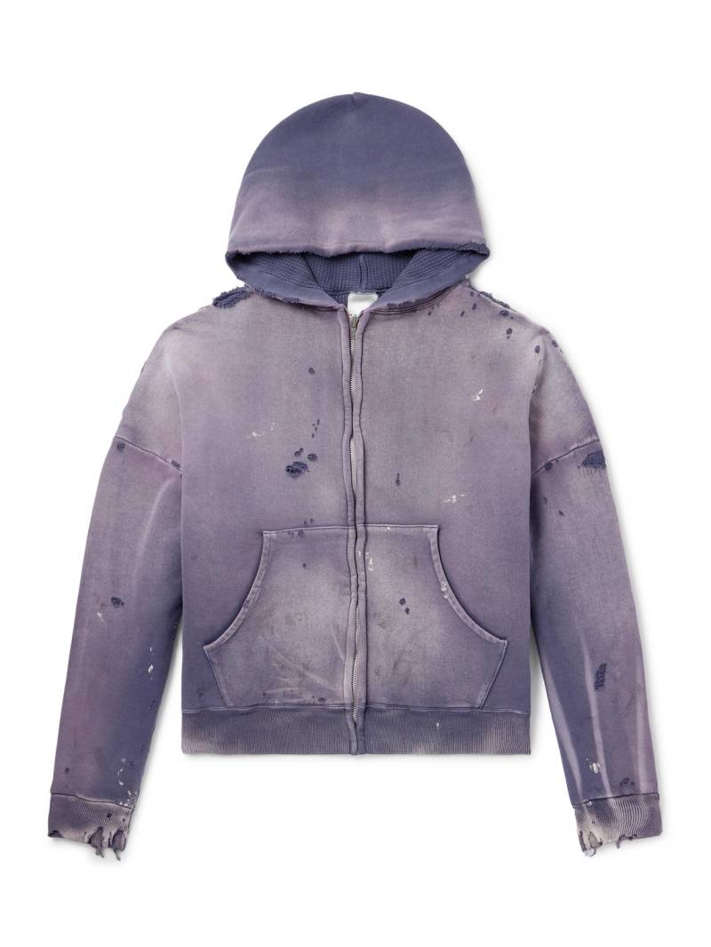 SAINT MXXXXXX - Oversized Distressed Cotton-Jersey Zip-Up Hoodie - Men - Blue - XL von SAINT MXXXXXX