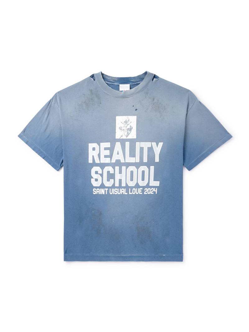 SAINT MXXXXXX - Reality School Distressed Printed Cotton-Jersey T-Shirt - Men - Blue - XXL von SAINT MXXXXXX