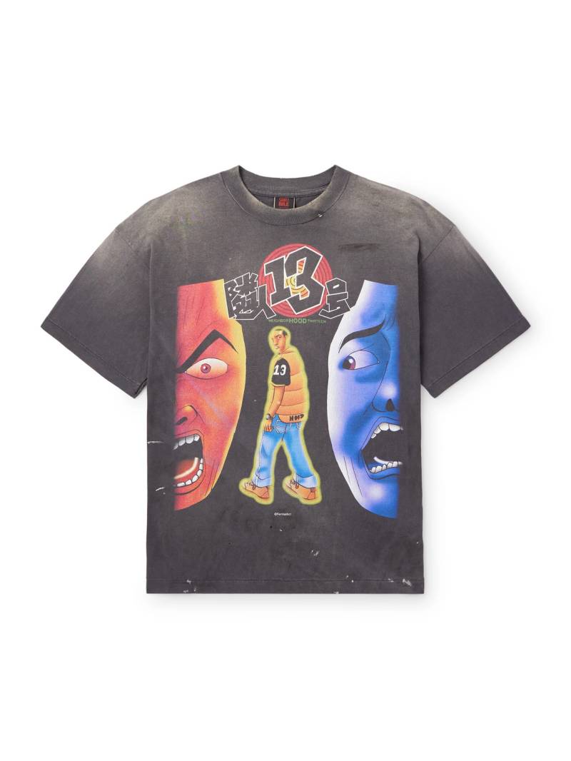 SAINT MXXXXXX - SANTASTIC! GEEKS RULE Distressed Printed Cotton-Jersey T-Shirt - Men - Black - XXL von SAINT MXXXXXX